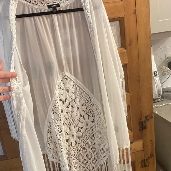 Torrid White Crochet Lace-Trimmed Kimono Cover-up Size 1-2 (XL XXL) - Picture 5 of 5